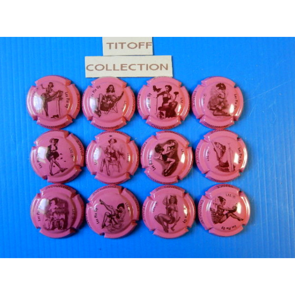 la série de 12 capsules de champagne générique les pin up rose