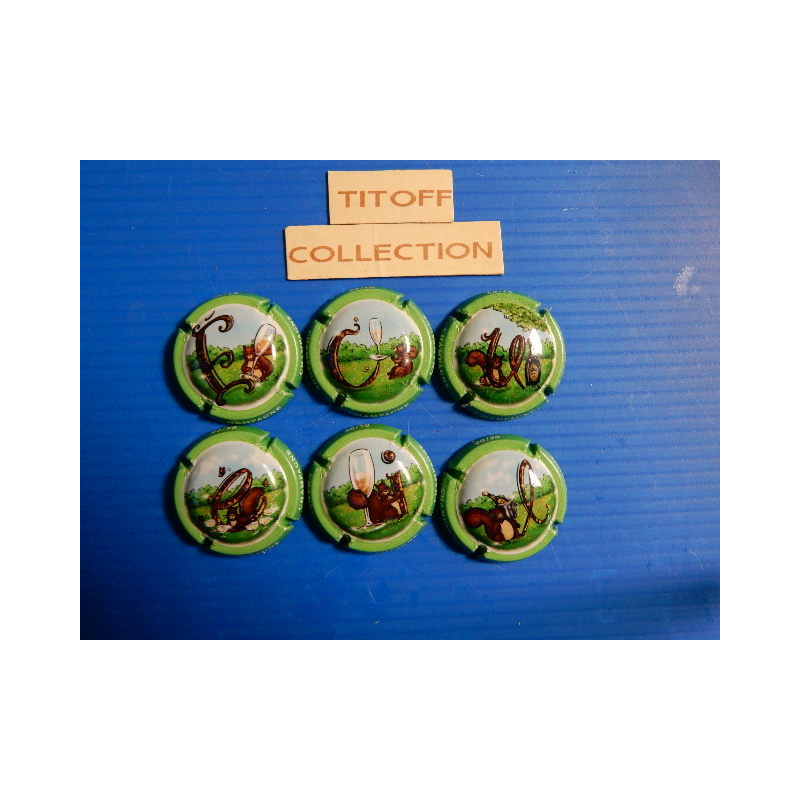 la series de 6  capsules de champagne ecueil vert