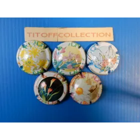 la série de 5 capsules de  champagne génériques (1ére série de fleurs)