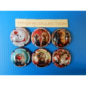 la série de 6 capsules de  champagne génériques chat (st valentin )