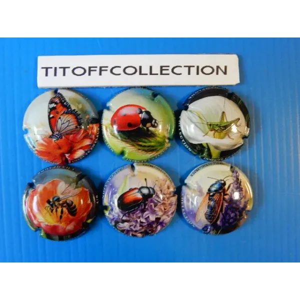 la série de 6 capsules de  champagne génériques insecte en fleur   (juillet 2025)