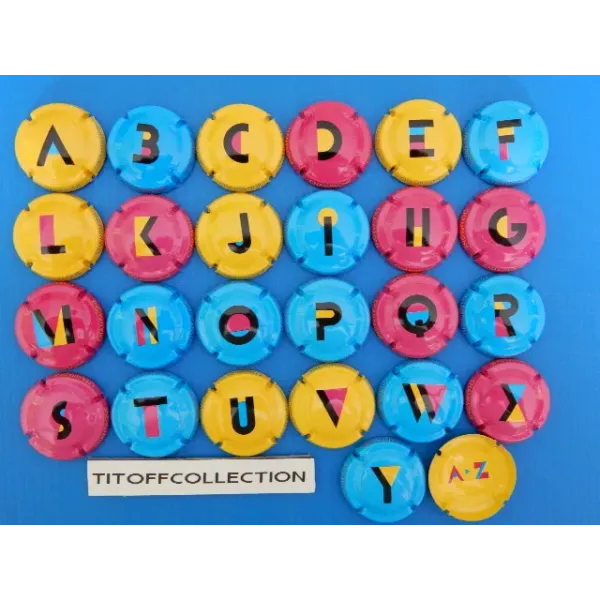 la série de 26 capsules de champagne générique l' alphabet ( couleur jaune  du recto ) 1289