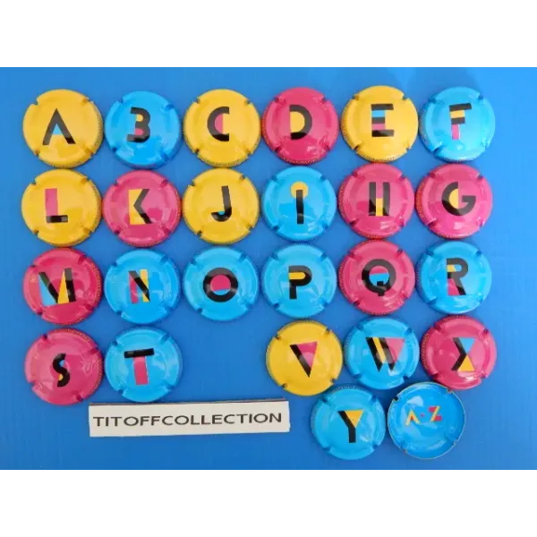 la série de 25 capsules de champagne générique l' alphabet ( couleur bleu manque le u  bleue du recto ) 1289