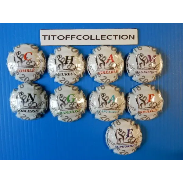 the series of 9 generic champagne capsules white puzzle 2018  ( 1022 to 1022h )