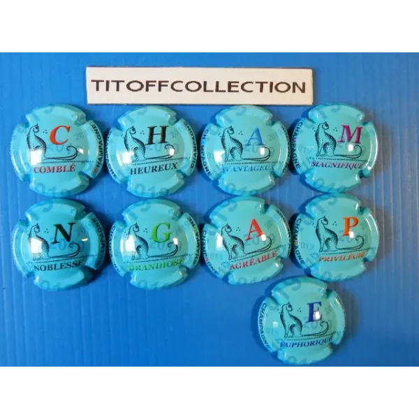 the series of 9 generic champagne capsules blue puzzle 2019  ( 1022 to 1022h )