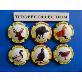 the series of 6 generic champagne capsules cuvée chasse 2020 (1108 to 1108e)