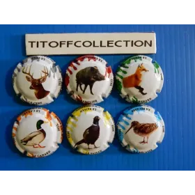 the series of 6 generic champagne capsules cuvée chasse 2022 (1235 to 1235e)