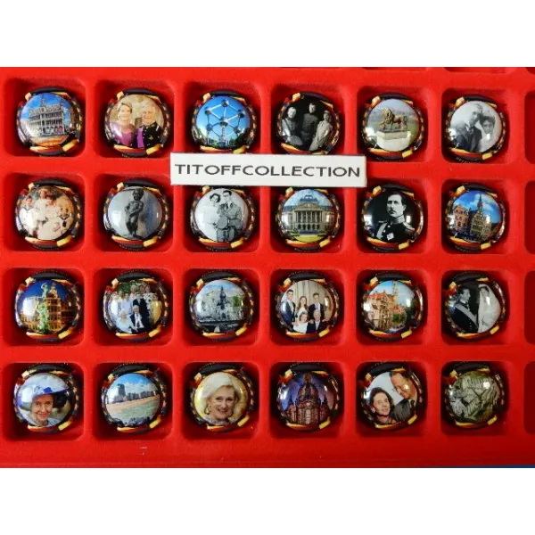 la série de 24 capsules de champagne génériques la Belgique souverains et sites touristiques contour noir ( novembre 2025 )