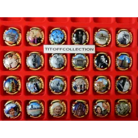 the series of 24 generic champagne capsules sovereign Belgium and tourist sites yellow outline (November 2025)