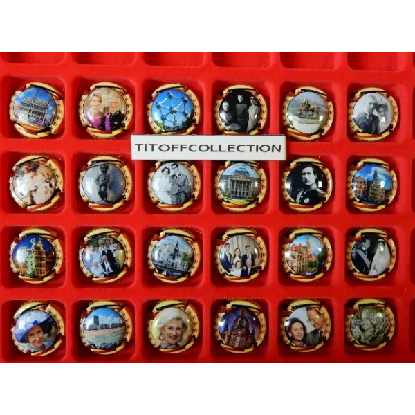 the series of 24 generic champagne capsules sovereign Belgium and tourist sites yellow outline (November 2025)
