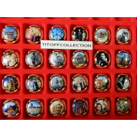 la série de 24 capsules de champagne génériques la Belgique souverains et sites touristiques contour rouge ( novembre 2025 )