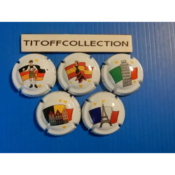 la série de 5   capsules de champagne générique l' Europe