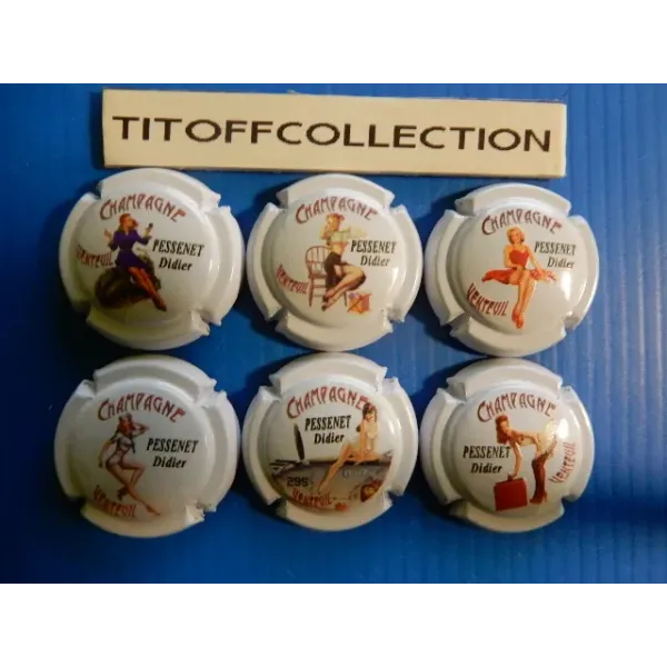 the series of 6 champagne capsules pessenet didier pin 'up white  (38 a 38 e )