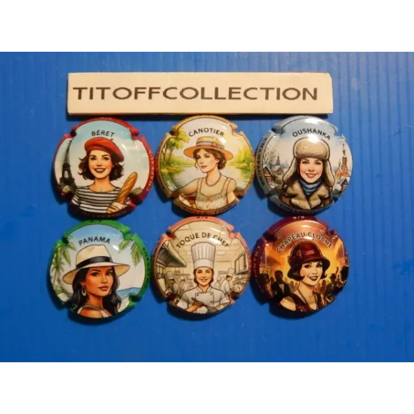 La série de 6 capsules de champagne génériques les femmes  chapeaux     ( juillet  2026 )