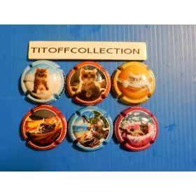 La série de 6 capsules de champagne génériques les chats    ( juillet  2026 )