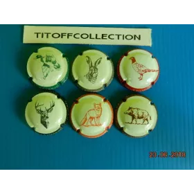 la série de 6 capsules de champagne générique animaux de la chasse 